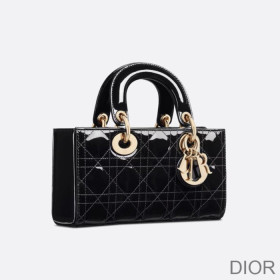 Small Dior Lady D Joy Bag Patent Cannage Calfskin Black