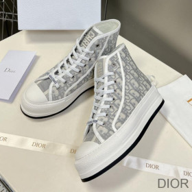 Dior Walk''N'' High Top Platform Sneakers Women Oblique Motif Canvas Grey