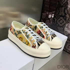 Dior Walk''N'' Platform Sneakers Unisex Petites Fleurs Motif Canvas White