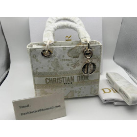 Dior White Embroidered Canvas Zodiac Medium Lady D-Lite Bag