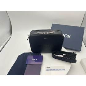 Christian Dior Black Mini Double Zip Crossbody Pouch Leather bag