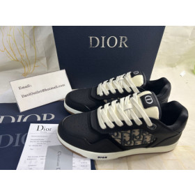 Dior B27 Low-Top Sneaker Black Smooth Calfskin with Beige and Black Dior Oblique Jacquard