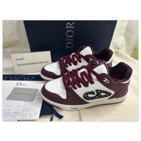 Dior B57 Dribble Low-Top Unisex Sneaker Burgundy and White Smooth Calfskin with Beige and Black