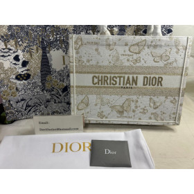 Dior Medium Book Tote Butterfly Embroidery White Gold Bag