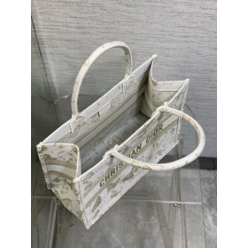 Dior Medium Book Tote Butterfly Embroidery White Gold Bag
