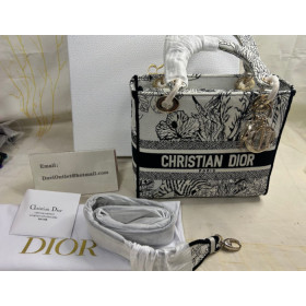 Dior Medium Lady D-Lite Bag Floral And Tiger Embroidery with Multicolor