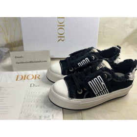 Dior Walk'n'Dior Platform Sneaker Black and White Fringed Cotton Canvas with Dior Graphique Motif