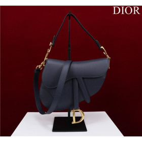 Dior Saddle Bag With Strap M0455 Navy Grained Calfskin