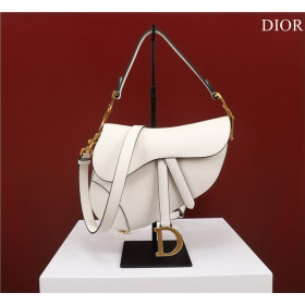 Dior Saddle Bag With Strap M0455 White Grained Calfskin