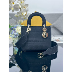 Dior Medium Lady D-lite Bag / Black Cannage Embroidery