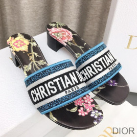 Dior Dway Heeled Slides Women Petites Fleurs Motif Canvas Black