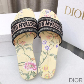 Dior Dway Slides Women Petites Fleurs Motif Canvas Yellow