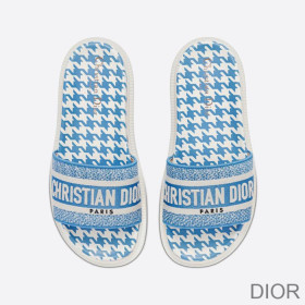 Dior Dway Slides Women Houndstooth Motif Cotton Blue