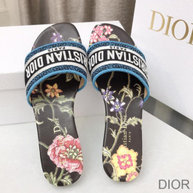 Dior Dway Slides Women Petites Fleurs Motif Canvas Black