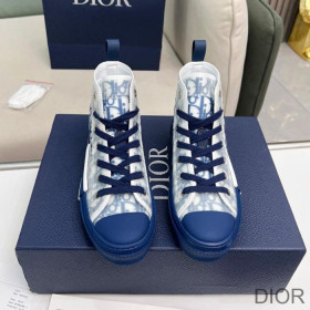 Dior B23 High Top Sneakers Unisex Oblique Motif Canvas Navy Blue