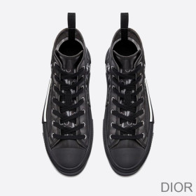 Dior B23 High Top Sneakers Unisex Oblique Motif Canvas with Calfskin Black