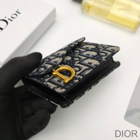 Dior Saddle Flap Card Holder Oblique Motif Canvas Blue