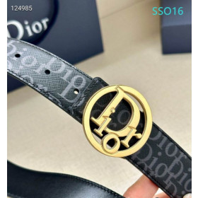 Dior Oblique Monogram Leather Belts With Gold Circle Buckle And Leather Strap 35 mm In Black