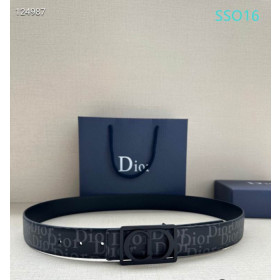 Dior Oblique Monogram Leather Belts With Black Buckle And Leather Strap 35 mm In Black Outlet