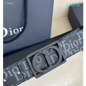 Dior Oblique Monogram Leather Belts With Black Buckle And Leather Strap 35 mm In Black Outlet