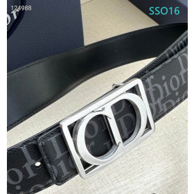 Dior Oblique Monogram Leather Belts With Silver Buckle And Leather Strap 35 mm In Black Outlet