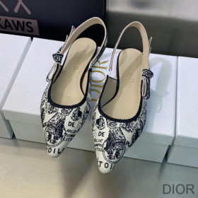 Dior J''Adior Slingback Ballerina Flats Women Plan de Paris Motif Cotton White