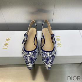 Dior J''Adior Slingback Ballerina Flats Women Toile de Jouy Voyage Motif Cotton Blue