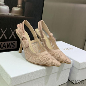 Dior J''Adior Slingback Pumps Women D Lace Macrame Motif Mesh Cherry