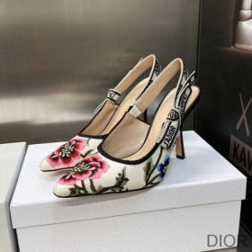 Dior J''Adior Slingback Pumps Women Petites Fleurs Motif Cotton White