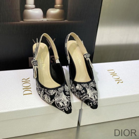 Dior J''Adior Slingback Pumps Women Plan de Paris Motif Cotton Black