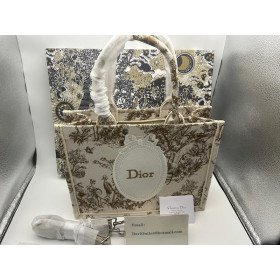 Dioriviera Dior Book Tote with Strap Beige Multicolor Toile de Jouy Floral Garden Embroidery and White