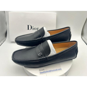 Dior Men's Black Pebble Grain Leather Driver Shoes
