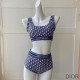 Dior Two Piece Shoulder Straps Swimsuit Women Oblique Jacquard Lycra Blue