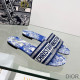 Dior Dway Slides Women Toile De Jouy Motif Canvas Bright Blue
