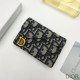 Dior Saddle Flap Card Holder Oblique Motif Canvas Blue