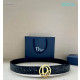 Dior Oblique Monogram Leather Belts With Gold Circle Buckle And Leather Strap 35 mm In Black
